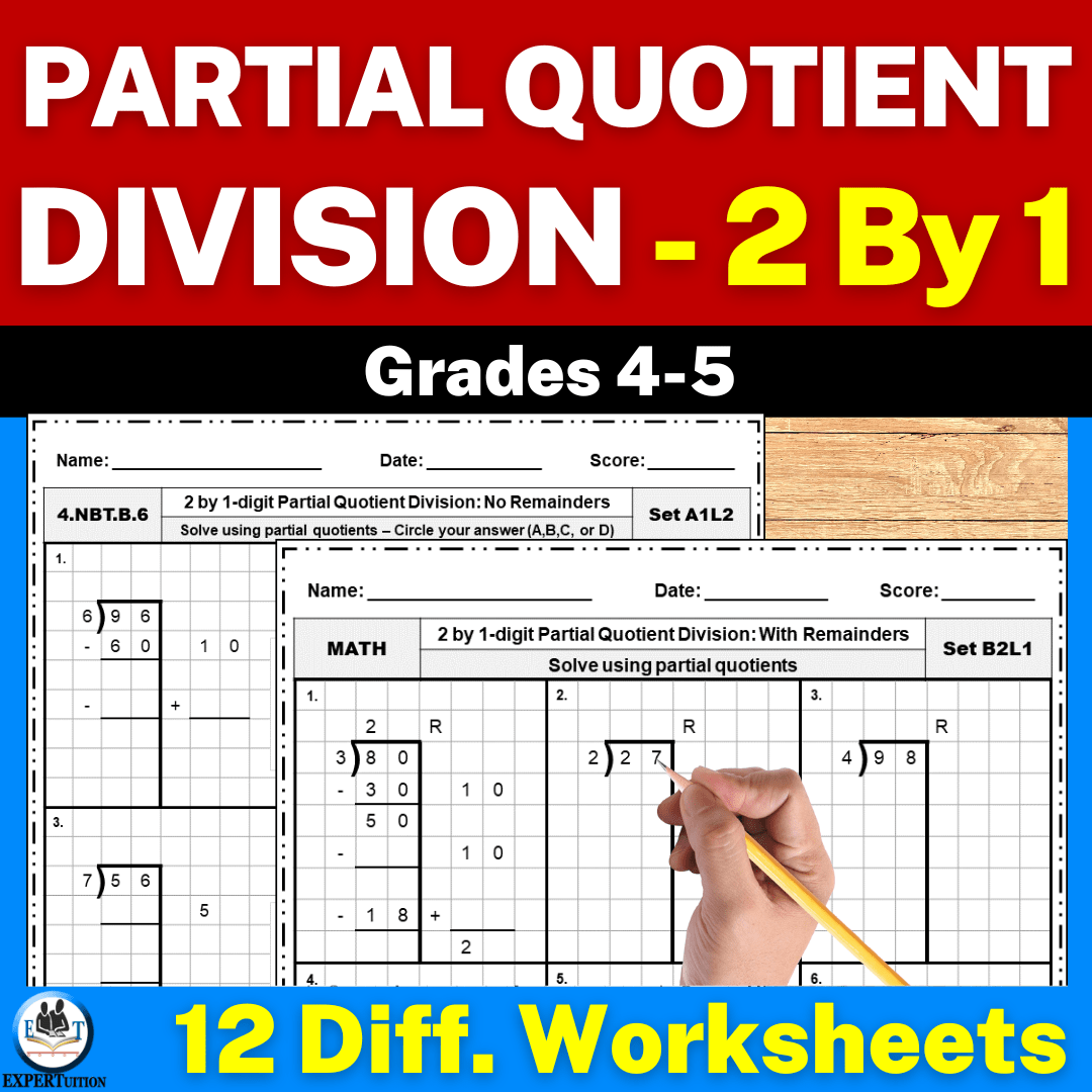 2-digit by 1-digit partial quotients division worksheets