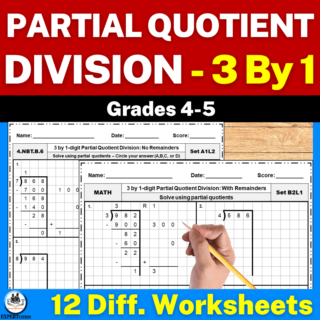 3-digit by 1-digit partial quotients division worksheets