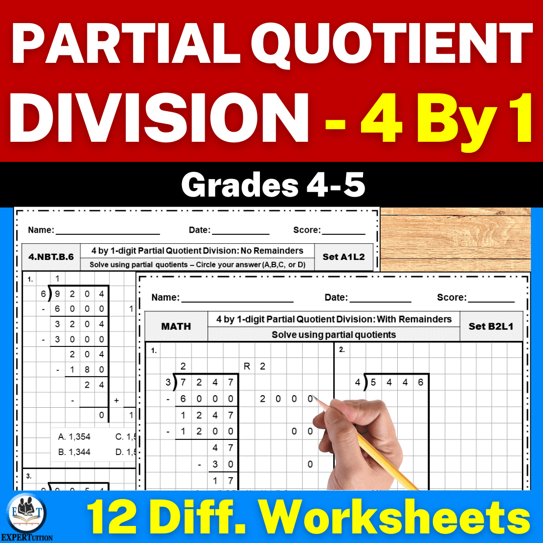 4-digit by 1-digit partial quotients division worksheets