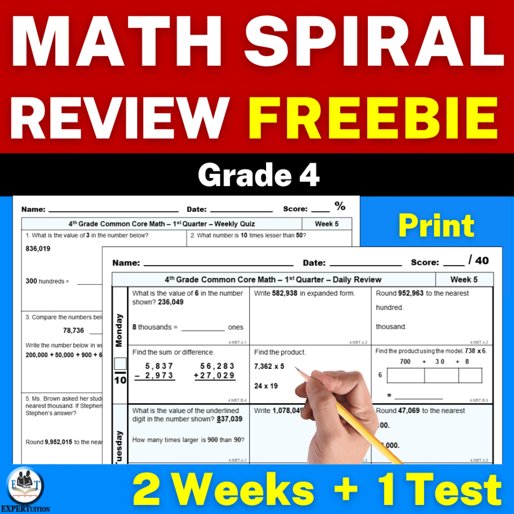 free math spiral review worksheets grade 4