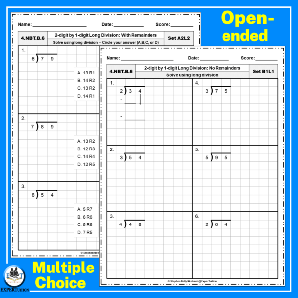 2 Digit by 1 Digit Long Division Grade 4 Worksheets - Image 2