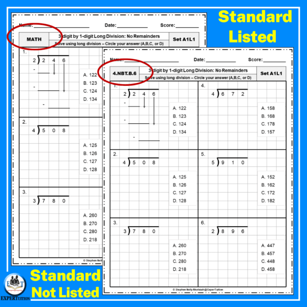 3 Digit by 1 Digit Long Division Grade 4 Worksheets - Image 3