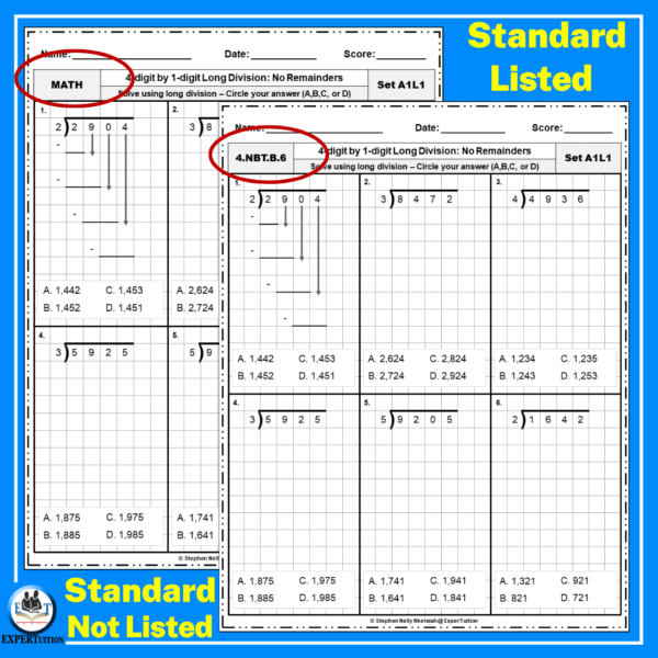 4 Digit by 1 Digit Long Division Grade 4 Worksheets - Image 3