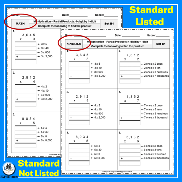 4 digit by 1 digit 4th grade multiplication worksheets