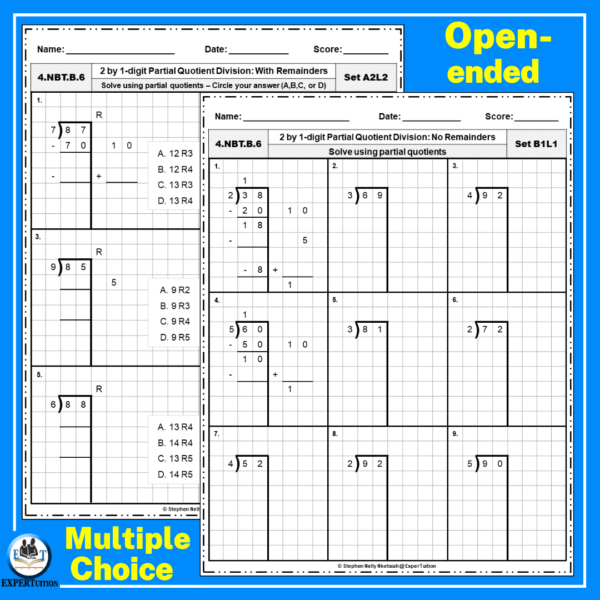2 Digit by 1 Partial Quotients Division Grade 4 Worksheets - Image 2