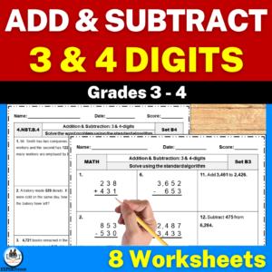 3 digit and 4 digit addition and subtraction with and without regrouping worksheets