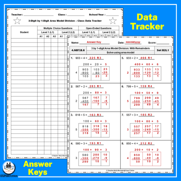 3 Digit by 1 Digit Area Model Division Grade 4 Worksheets - Image 4