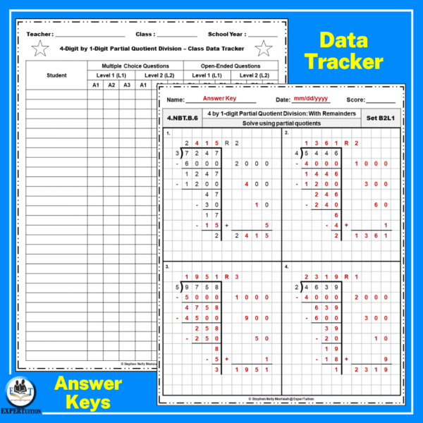 4 Digit by 1 Partial Quotients Division Grade 4 Worksheets - Image 4
