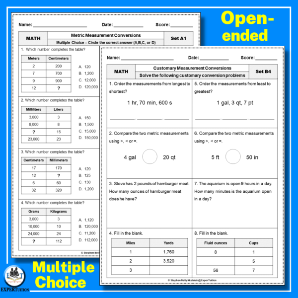 4th 5th grade measurement conversions, customary and metric measurement conversions