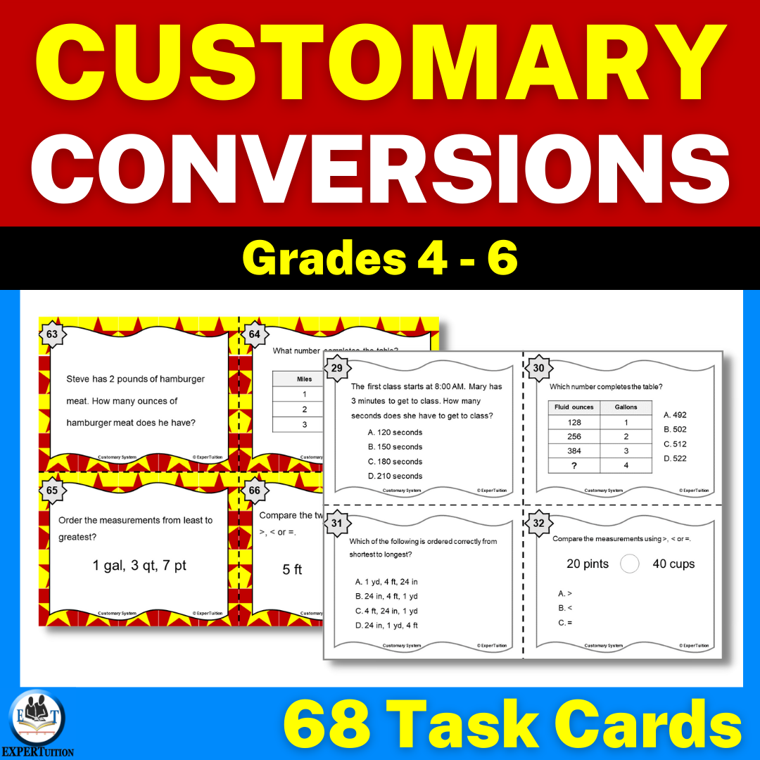 4th 5th grade measurement conversions, customary conversions