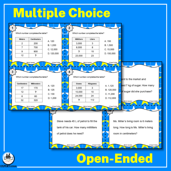 4th 5th grade measurement conversions, metric measurement conversions multiple choice