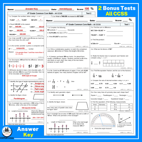 4th Grade Math Spiral Review Worksheets - Q 1 - Image 3