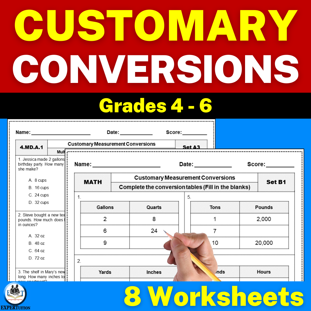 measurement conversions, customary conversions worksheets