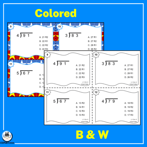 2 digit by 1 digit 4th grade long division task cards