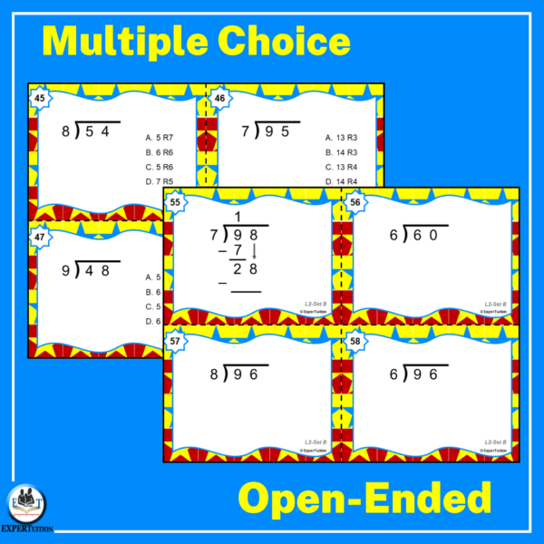 2 digit by 1 digit grade 4 long division task cards