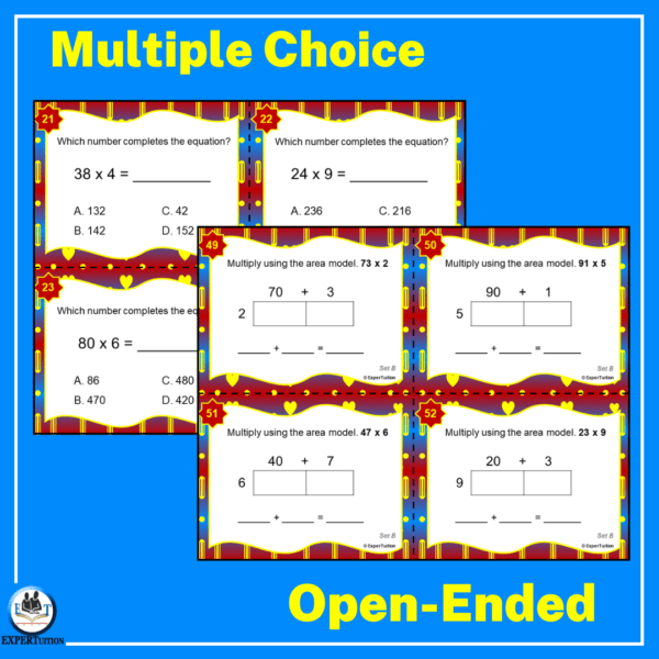 2 digit by 1 digit grade 4 multiplication task cards