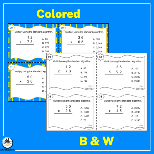 2 digit by 2 digit 4th grade multiplication task cards