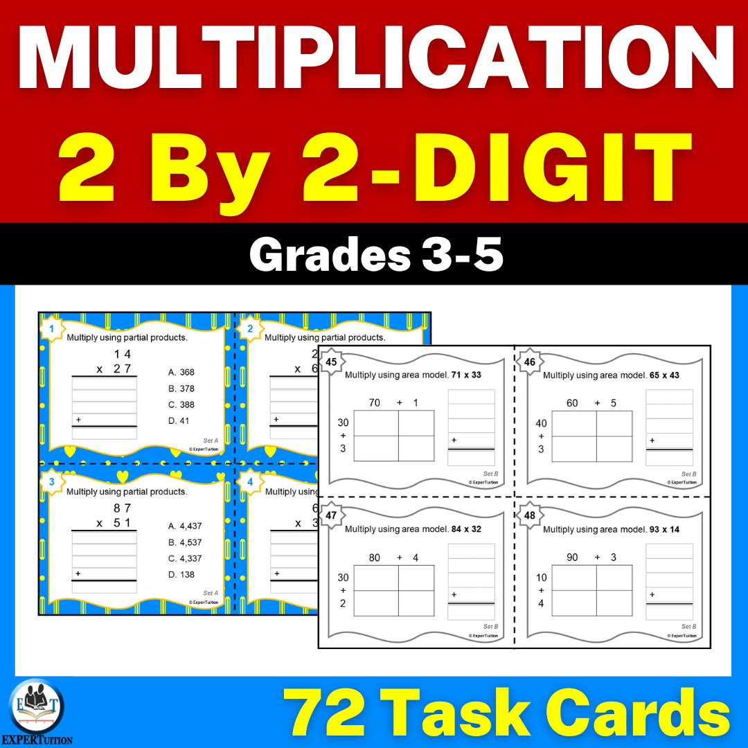 2 digit by 2 digit multiplication task cards