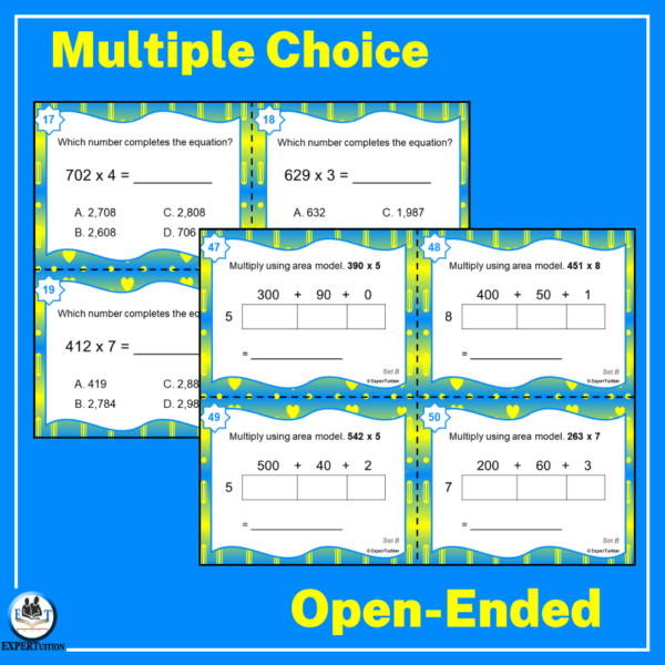 3 digit by 1 digit grade 4 multiplication task cards