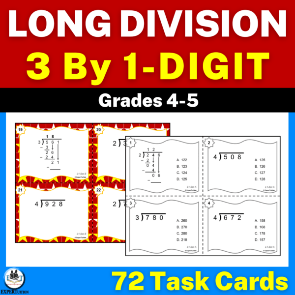 3 digit by 1 digit long division task cards