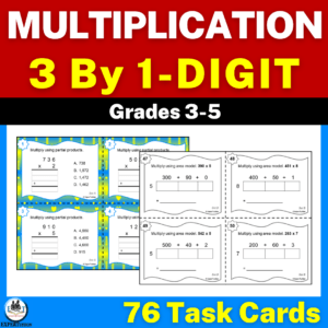 3 digit by 1 digit multiplication task cards