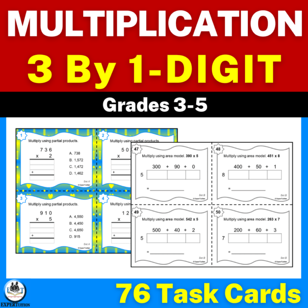 3 digit by 1 digit multiplication task cards