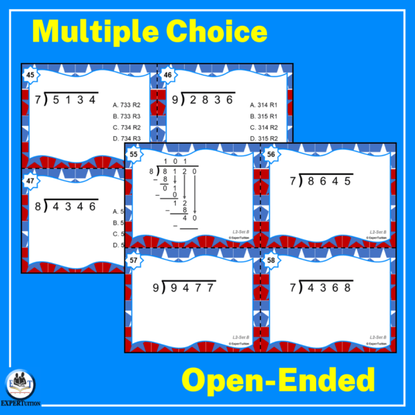 4 digit by 1 digit grade 4 long division task cards