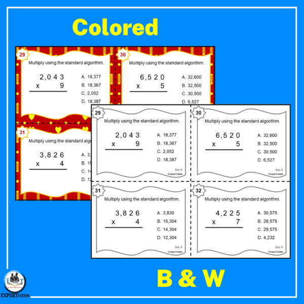 grade 4 multiplication task cards