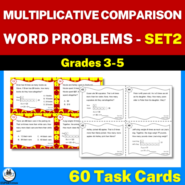 multiplicative comparison word problems grade 4 task cards
