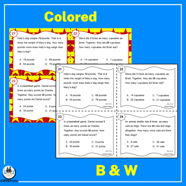 multiplicative comparison word problems task cards 4th grade