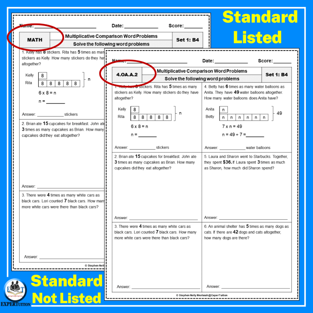 Multiplicative Comparison Word Problems Worksheets