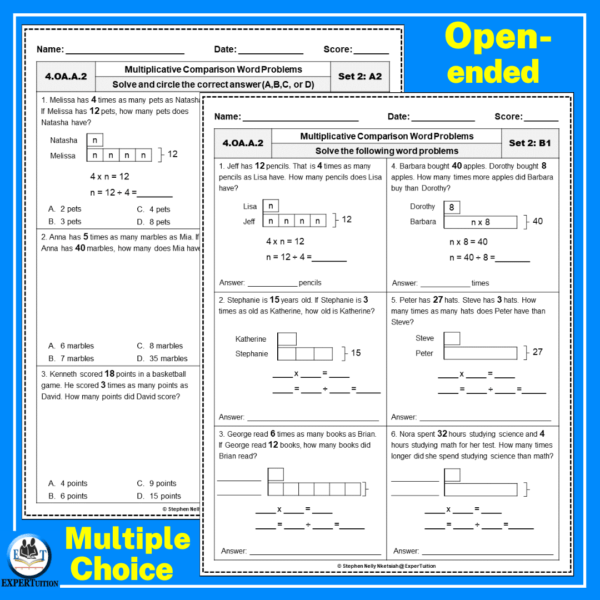 multiplicative comparison worksheets