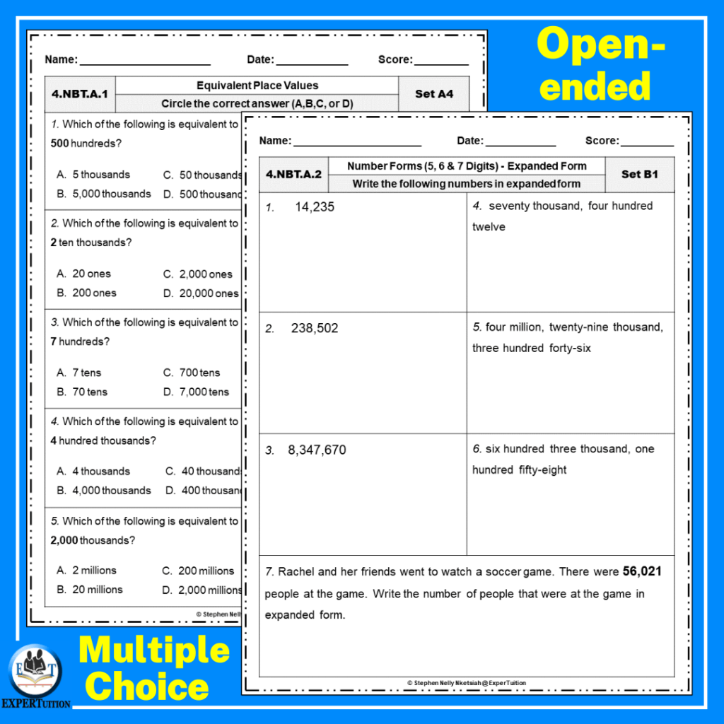 Place Value Worksheets Bundle | 3rd, 4th, & 5th - ExperTuition