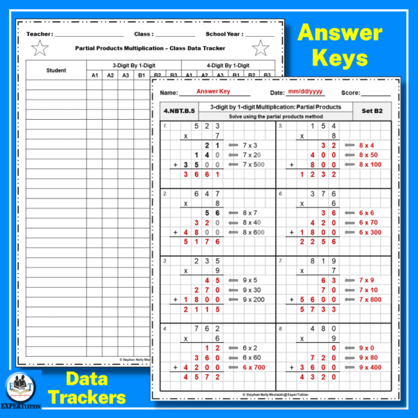 3 Digit by 1 Digit Partial Products Multiplication Worksheets - Image 4