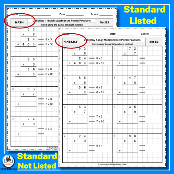 2 digit by 1 digit 4th grade multiplication partial products worksheets