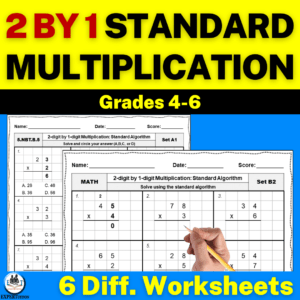 2 digit by 1 digit standard algorithm multiplication worksheets