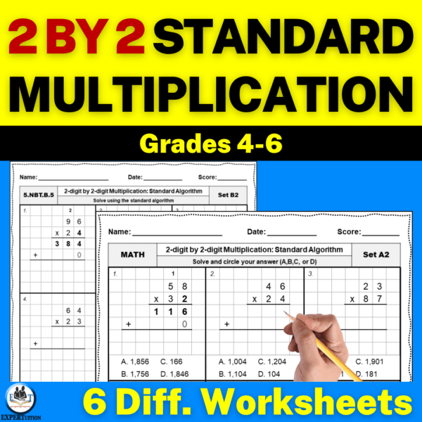2 digit by 2 digit standard algorithm multiplication worksheets