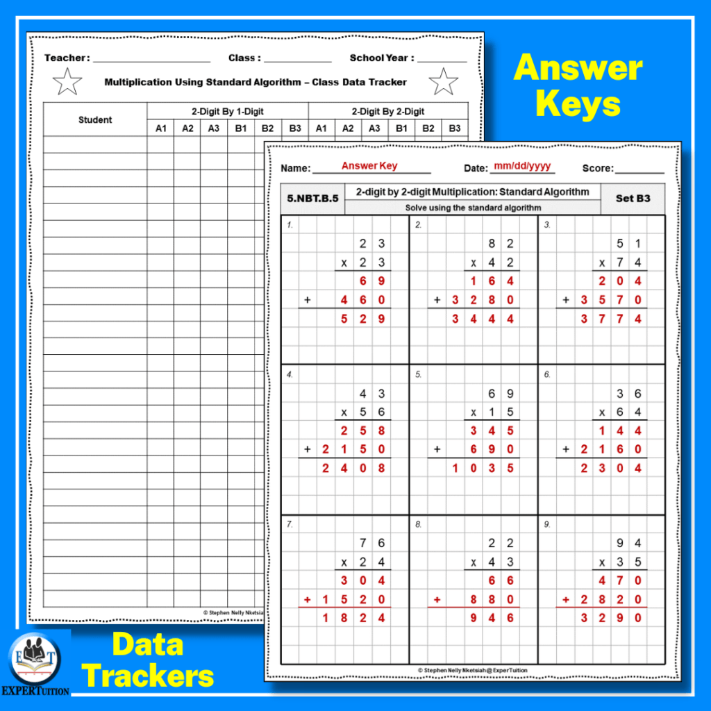 2 Digit by 2 Digit Standard Algorithm Multiplication Worksheets ...