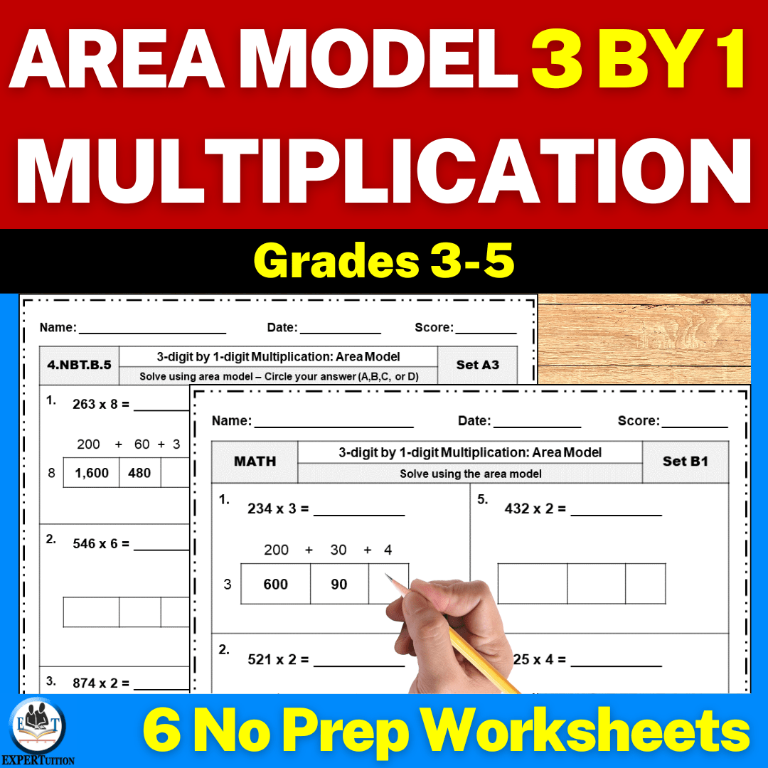 3 digit by 1 digit area model multiplication worksheets