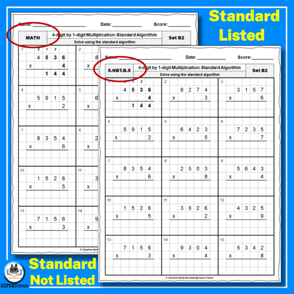 4 digit by 1 digit 5th grade long multiplication worksheets