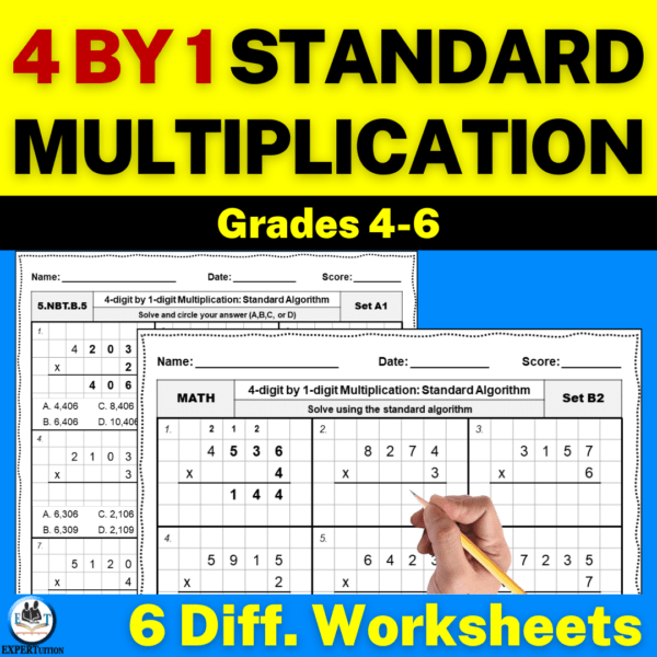 4 digit by 1 digit long multiplication worksheets