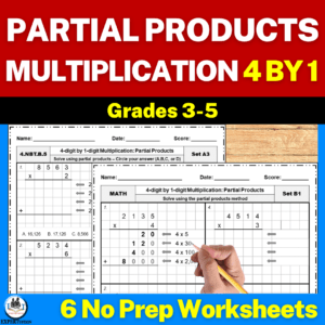 4 digit by 1 digit partial products multiplication worksheets