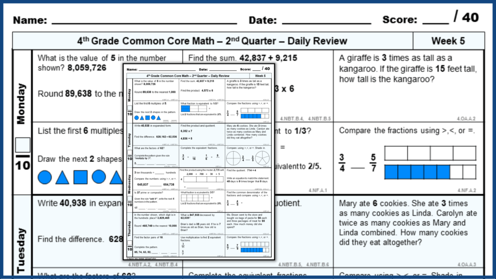 4th grade spiral math daily review