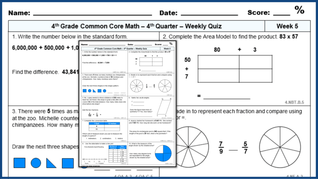 4th grade spiral math weekly quizzes