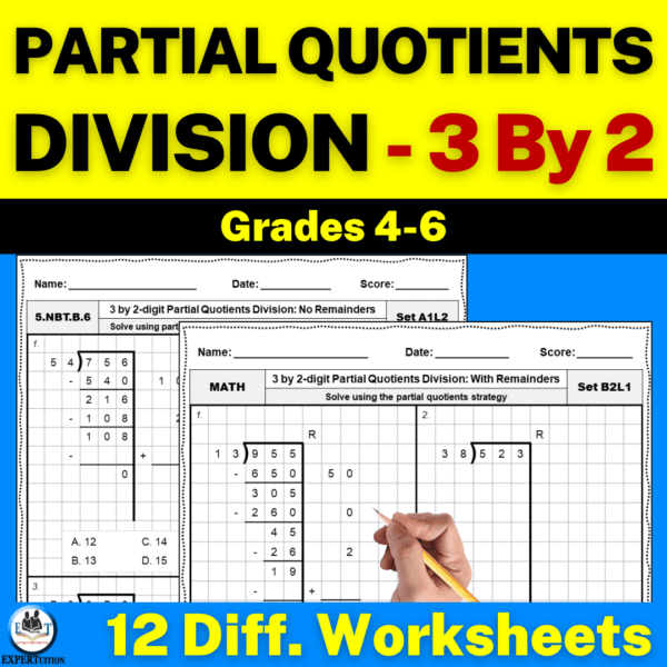 3 digit by 2 digit partial quotients division worksheets