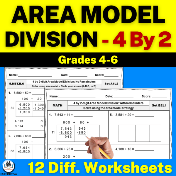 4 digit by 2 digit area model division worksheets