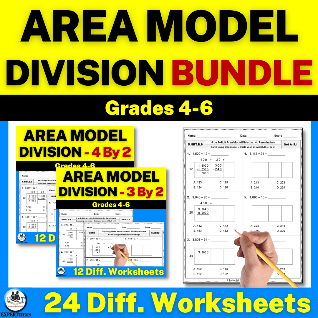 5th grade area model division worksheets bundle