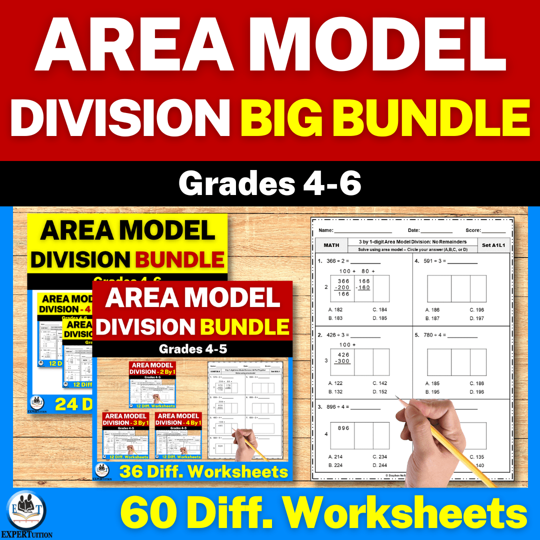 area model division worksheets big bundle