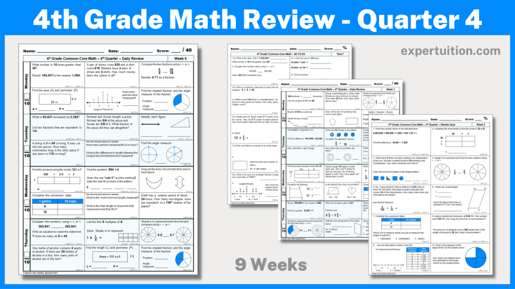 4th grade math review worksheets for 4th quarter