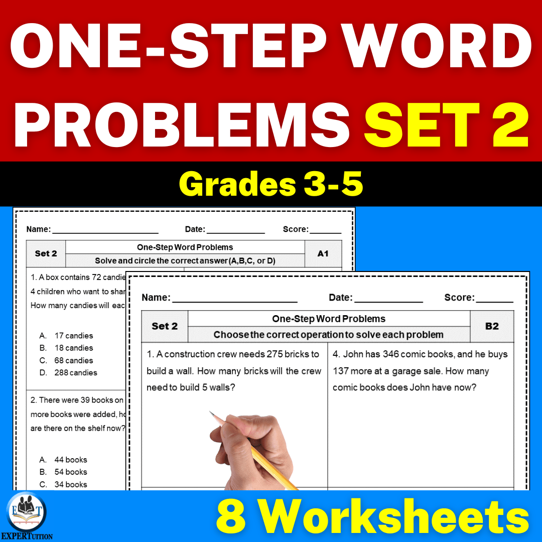 one step addition, subtraction, multiplication, division word problems worksheets